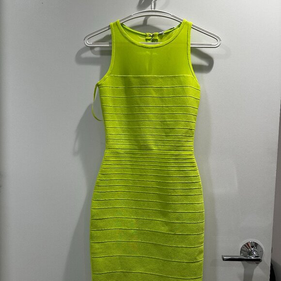 Dress The Population Aitana Dress Chartreuse Mesh Mini Neon Bodycon Bandage XS - Picture 1 of 4